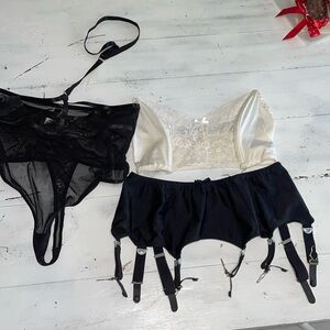 Lingerie Set regalia bundle black garter, lace bustier corset, sheer thong 1pc 3